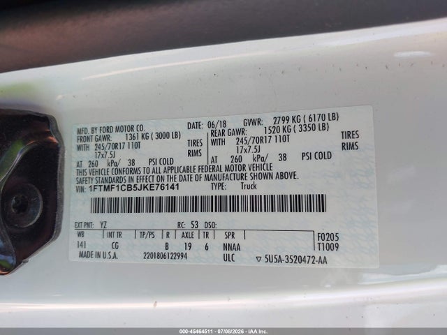 Ford F-150 Xl/xlt 2018 1FTMF1CB5JKE76141 Image 9