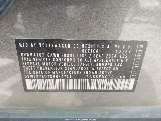 2025 Volkswagen Jetta 1.5t Se მანქანა იყიდება აუქციონზე, vin: 3VW7X7BU4SM044731, აუქციონის ნომერი: 45464519