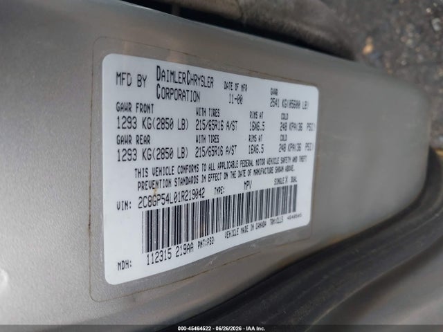 Продаж на аукціоні авто 2001 Chrysler Town & Country Lxi, vin: 2C8GP54L01R219042, номер лоту: 45464522