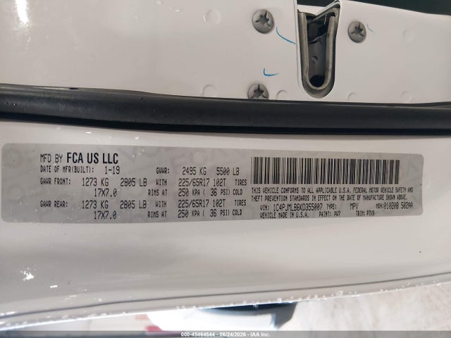 45464544 :رقم المزاد ، 1C4PJMLB6KD355007 vin ، 2019 Jeep Cherokee Latitude Plus 4x4 مزاد بيع