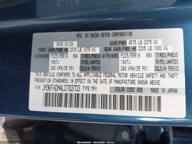 Продажа на аукционе авто 2020 Mazda Cx-5 Grand Touring, vin: JM3KFADM4L0783703, номер лота: 45464557