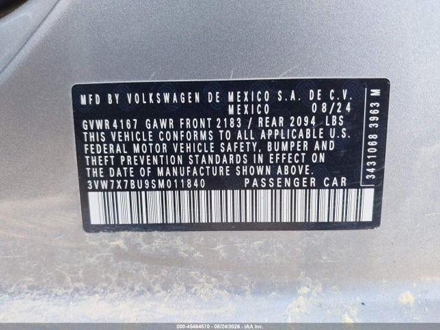 Продаж на аукціоні авто 2025 Volkswagen Jetta 1.5t Se, vin: 3VW7X7BU9SM011840, номер лоту: 45464570