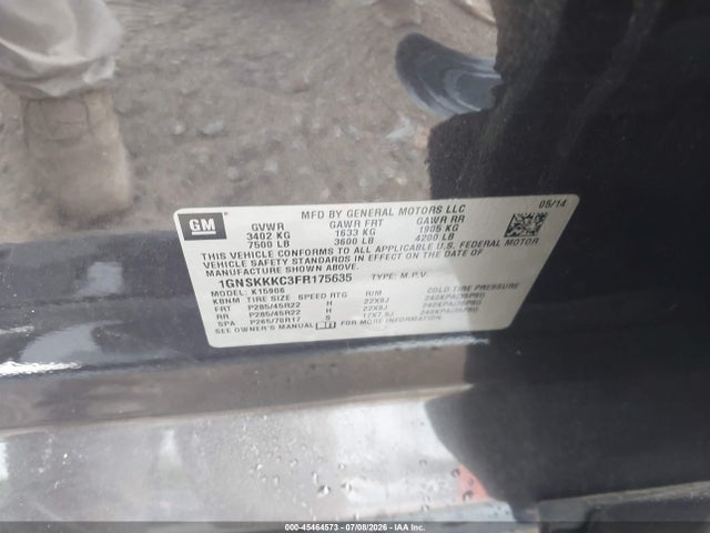 1GNSKKKC3FR175635 Chevrolet Suburban 1500 Ltz