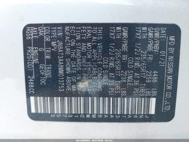 JN8AT3AA8MW013753 Nissan Rogue S Fwd