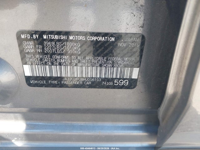 Продаж на аукціоні авто 2017 Mitsubishi Lancer Es, vin: JA32U2FU8HU006103, номер лоту: 45464613
