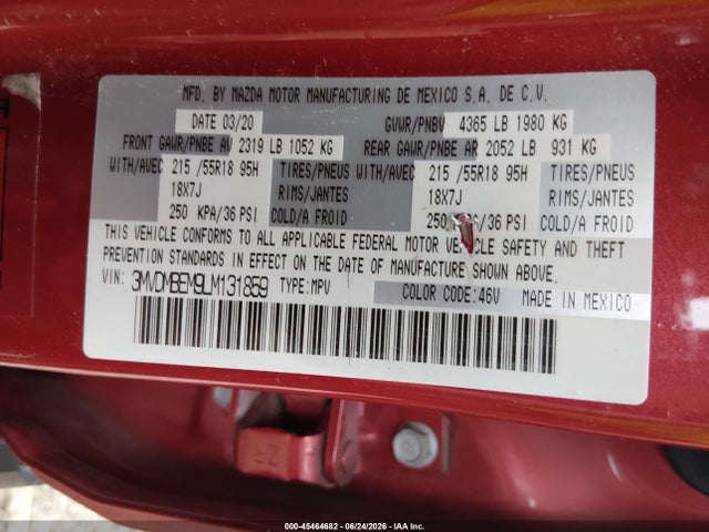 Продаж на аукціоні авто 2020 Mazda Cx-30 Premium Package, vin: 3MVDMBEM9LM131859, номер лоту: 45464682