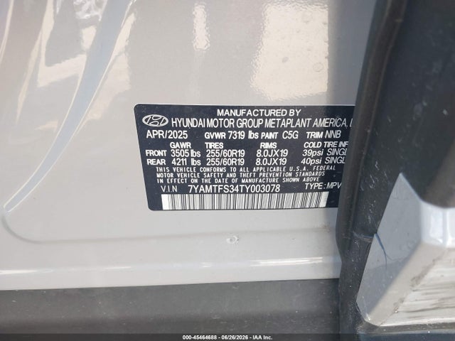 Aukcja sprzedaży 2026 Hyundai Ioniq 9 Se, vin: 7YAMTFS34TY003078, numer aukcji: 45464688