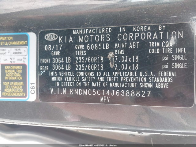 Продажа на аукционе авто 2018 Kia Sedona Sx, vin: KNDMC5C14J6388827, номер лота: 45464697