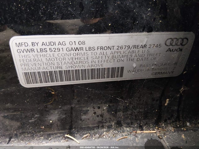 Aukcja sprzedaży 2008 Audi A6 3.2, vin: WAUDH74F08N095172, numer aukcji: 45464708