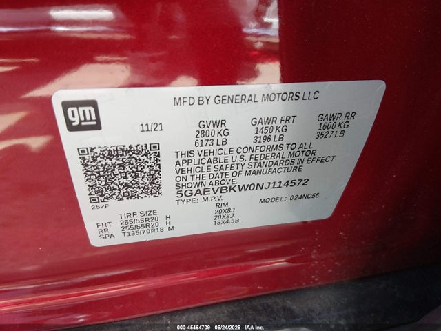 45464709 :رقم المزاد ، 5GAEVBKW0NJ114572 vin ، 2022 Buick Enclave Awd Premium مزاد بيع