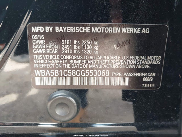 Auction sale of the 2016 Bmw 535i, vin: WBA5B1C58GG553068, lot number: 45464713