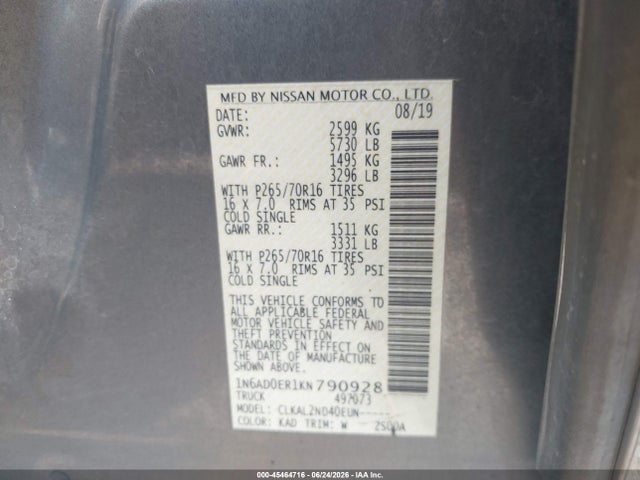 Продаж на аукціоні авто 2019 Nissan Frontier Sv, vin: 1N6AD0ER1KN790928, номер лоту: 45464716