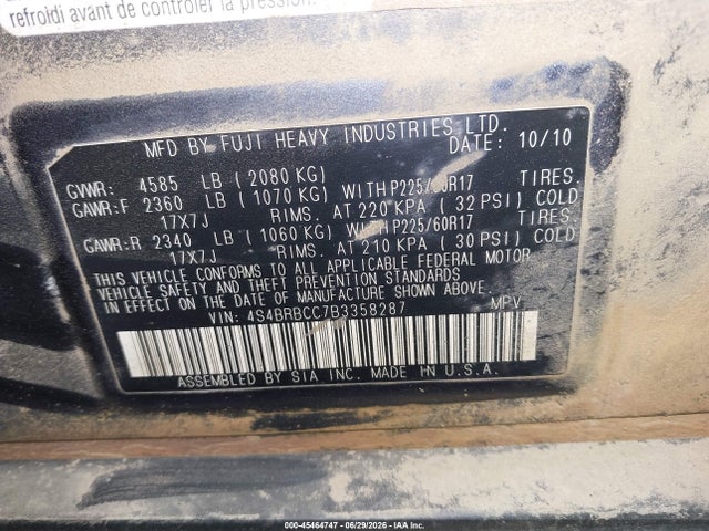 Aukcja sprzedaży 2011 Subaru Outback 2.5i Premium, vin: 4S4BRBCC7B3358287, numer aukcji: 45464747