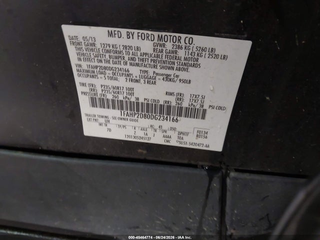 2013 Ford Taurus Se მანქანა იყიდება აუქციონზე, vin: 1FAHP2D80DG234166, აუქციონის ნომერი: 45464774