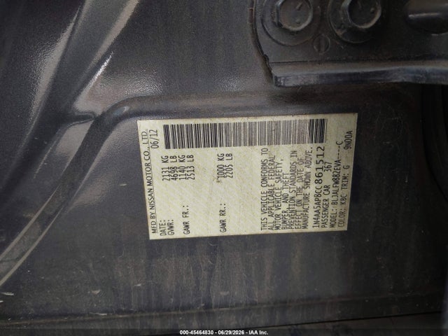 Aukcja sprzedaży 2012 Nissan Maxima 3.5 Sv, vin: 1N4AA5AP8CC861512, numer aukcji: 45464830