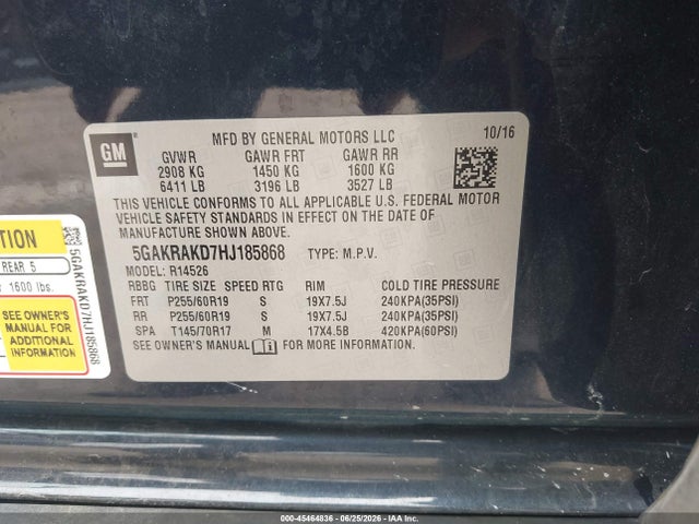 Aukcja sprzedaży 2017 Buick Enclave Convenience, vin: 5GAKRAKD7HJ185868, numer aukcji: 45464836