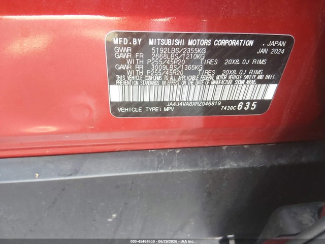 Продажа на аукционе авто 2024 Mitsubishi Outlander Se 2.5 S-awc, vin: JA4J4VA8XRZ046819, номер лота: 45464839