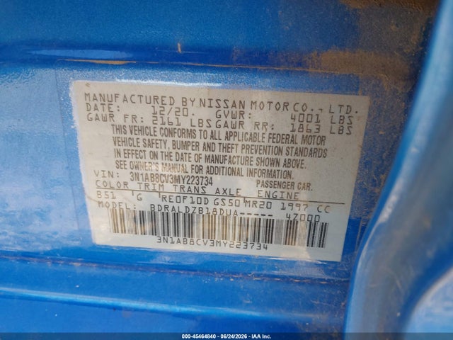 45464840 :رقم المزاد ، 3N1AB8CV3MY223734 vin ، 2021 Nissan Sentra Sv Xtronic Cvt مزاد بيع