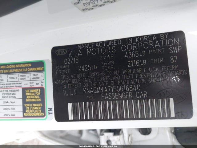 KIA Optima Lx 2015 KNAGM4A71F5616840 Image 9