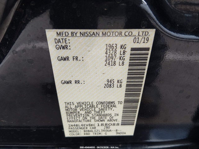 Nissan Altima 2.5 Sl 2019 1N4BL4EV8KC188088 Image 9