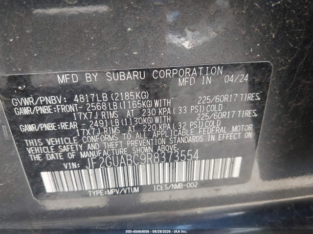 Продаж на аукціоні авто 2024 Subaru Crosstrek, vin: JF2GUABC9R8373554, номер лоту: 45464856