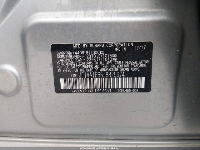 45464859 :رقم المزاد ، JF1VA1F65J8825674 vin ، 2018 Subaru Wrx Limited مزاد بيع