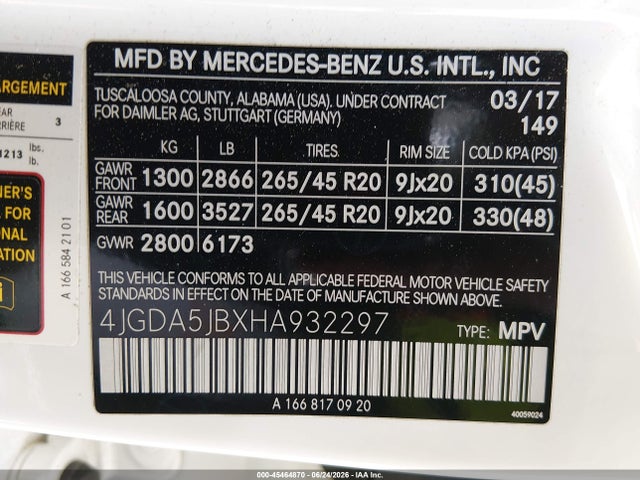 Aukcja sprzedaży 2017 Mercedes-benz Gle 350, vin: 4JGDA5JBXHA932297, numer aukcji: 45464870