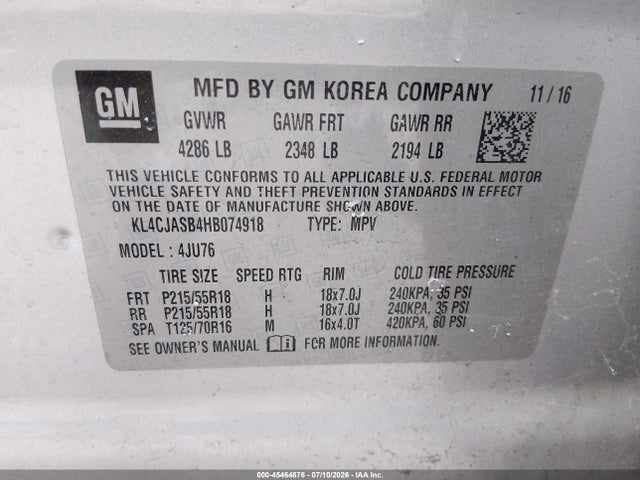 Продаж на аукціоні авто 2017 Buick Encore Preferred, vin: KL4CJASB4HB074918, номер лоту: 45464876