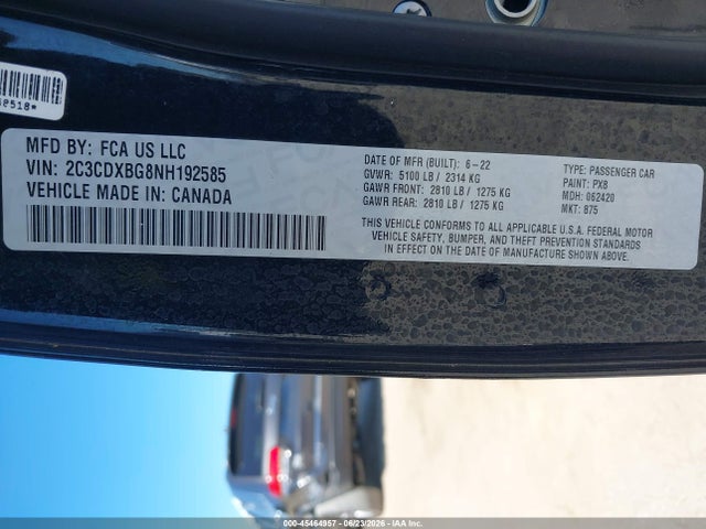 Продаж на аукціоні авто 2022 Dodge Charger Sxt Rwd, vin: 2C3CDXBG8NH192585, номер лоту: 45464957