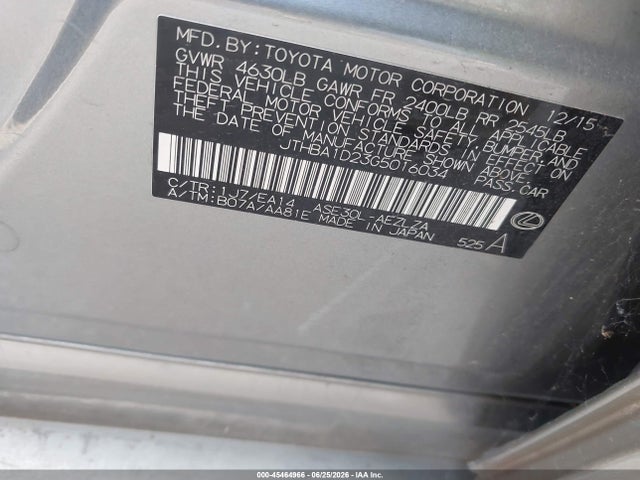 Продажа на аукционе авто 2016 Lexus Is 200t, vin: JTHBA1D23G5016034, номер лота: 45464966