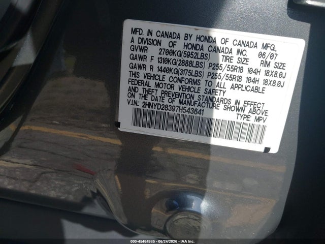 Aukcja sprzedaży 2007 Acura Mdx Technology Package, vin: 2HNYD28397H543641, numer aukcji: 45464985