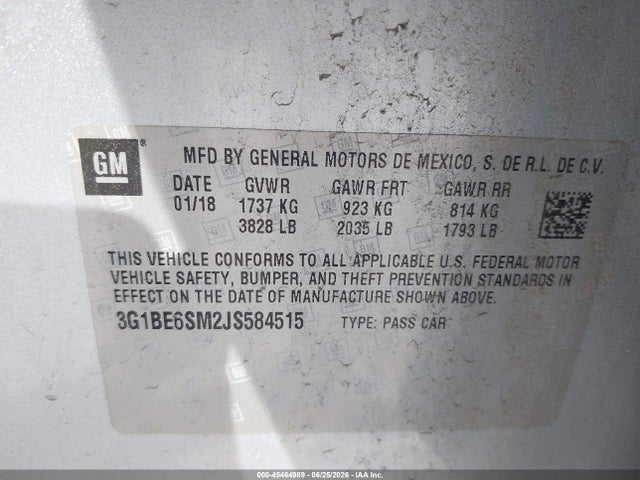 3G1BE6SM2JS584515 Chevrolet Cruze Lt Auto