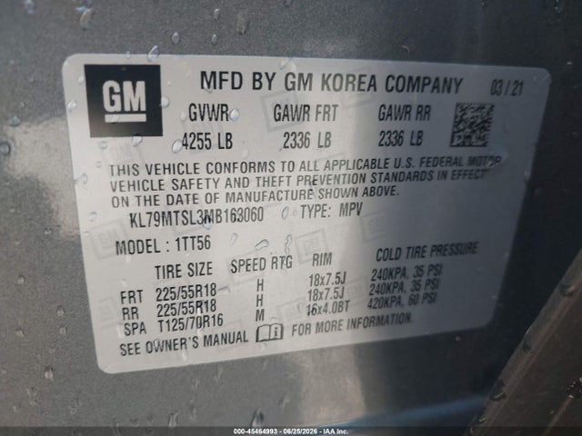 Продажа на аукционе авто 2021 Chevrolet Trailblazer Fwd Rs, vin: KL79MTSL3MB163060, номер лота: 45464993