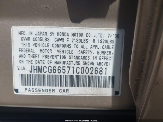Продажа на аукционе авто 2001 Honda Accord 2.3 Lx, vin: JHMCG66571C002681, номер лота: 45464996