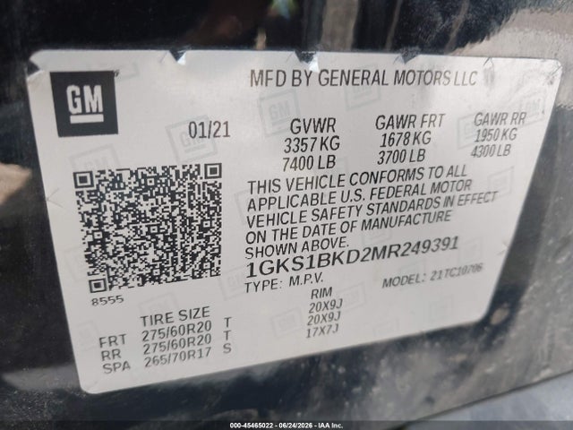 Продажа на аукционе авто 2021 Gmc Yukon 2wd Slt, vin: 1GKS1BKD2MR249391, номер лота: 45465022