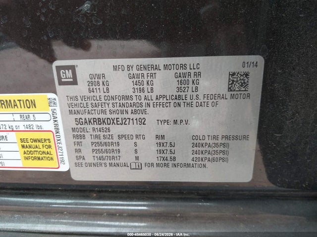 Продажа на аукционе авто 2014 Buick Enclave Leather, vin: 5GAKRBKDXEJ271192, номер лота: 45465030