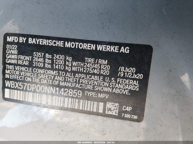 Продаж на аукціоні авто 2022 Bmw X3 Xdrive30i, vin: WBX57DP00NN142859, номер лоту: 45465054