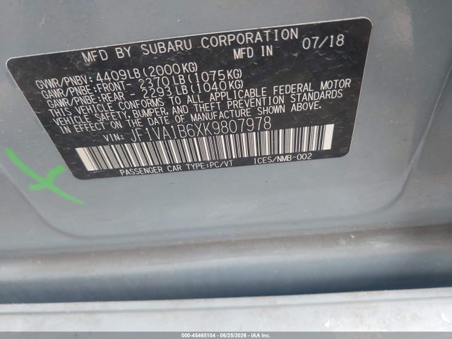 Продаж на аукціоні авто 2019 Subaru Wrx Premium, vin: JF1VA1B6XK9807978, номер лоту: 45465104
