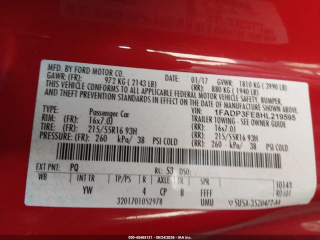 Ford FOCUS SE 2017 1FADP3FE8HL219595 Image 9