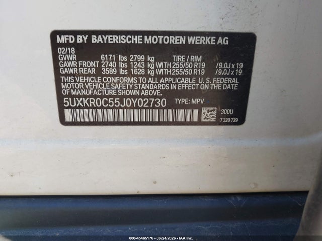 2018 Bmw X5 Xdrive35i მანქანა იყიდება აუქციონზე, vin: 5UXKR0C55J0Y02730, აუქციონის ნომერი: 45465176