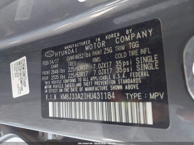 Продаж на аукціоні авто 2017 Hyundai Tucson Eco, vin: KM8J33A21HU431184, номер лоту: 45465196