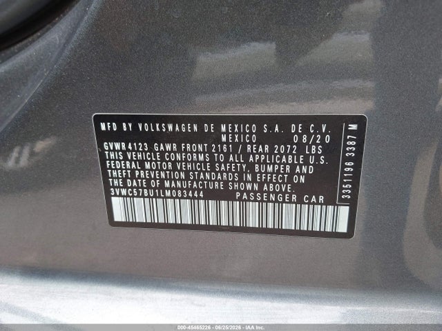 2020 Volkswagen Jetta 1.4t R-line/1.4t S/1.4t Se მანქანა იყიდება აუქციონზე, vin: 3VWC57BU1LM083444, აუქციონის ნომერი: 45465226