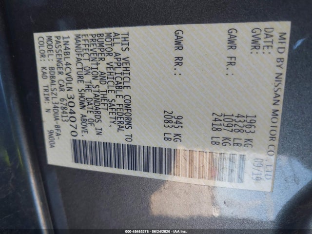 1N4BL4CV0LN304070 Nissan Altima Sr Fwd