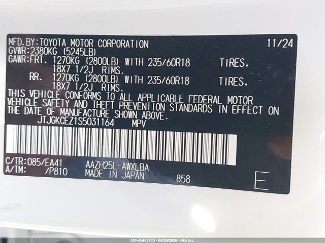 Продаж на аукціоні авто 2025 Lexus Nx 350h Premium, vin: JTJGKCEZ1S5031164, номер лоту: 45465285