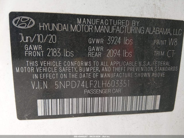 5NPD74LF2LH603351 Hyundai ELANTRA SE