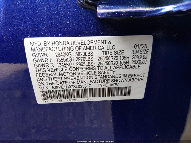 45465306 :رقم المزاد ، 5J8YE1H07SL025317 vin ، 2025 Acura Mdx A-spec مزاد بيع