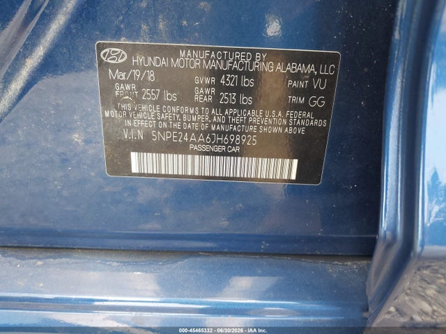 Продажа на аукционе авто 2018 Hyundai Sonata Eco, vin: 5NPE24AA6JH698925, номер лота: 45465332