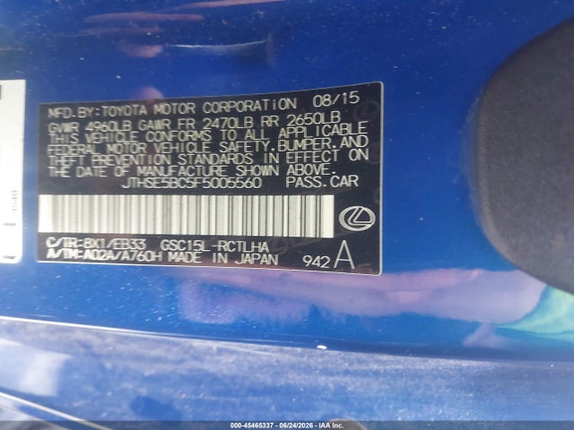 45465337 :رقم المزاد ، JTHSE5BC5F5005560 vin ، 2015 Lexus Rc 350 مزاد بيع