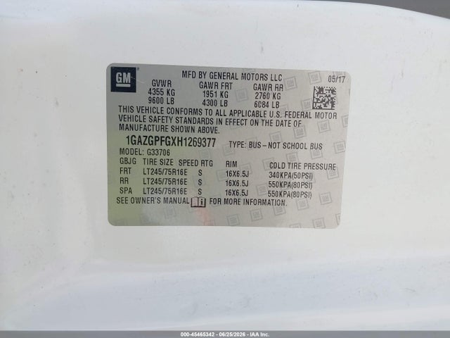 1GAZGPFGXH1269377 Chevrolet Express 3500 Lt
