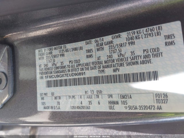 Auction sale of the 2014 Ford Escape Se, vin: 1FMCU9GX7EUD90891, lot number: 45465351